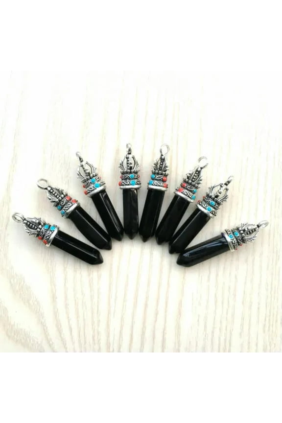 15pcs Natural Obsidian Stone Hexagonal Column Healing Point Cut Gemstone Pendant