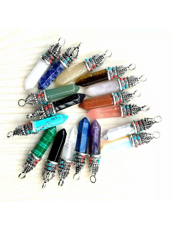 15pcs Natural Quartz Chakra Crystal Healing Point Cut Gemstone Reiki Pendant