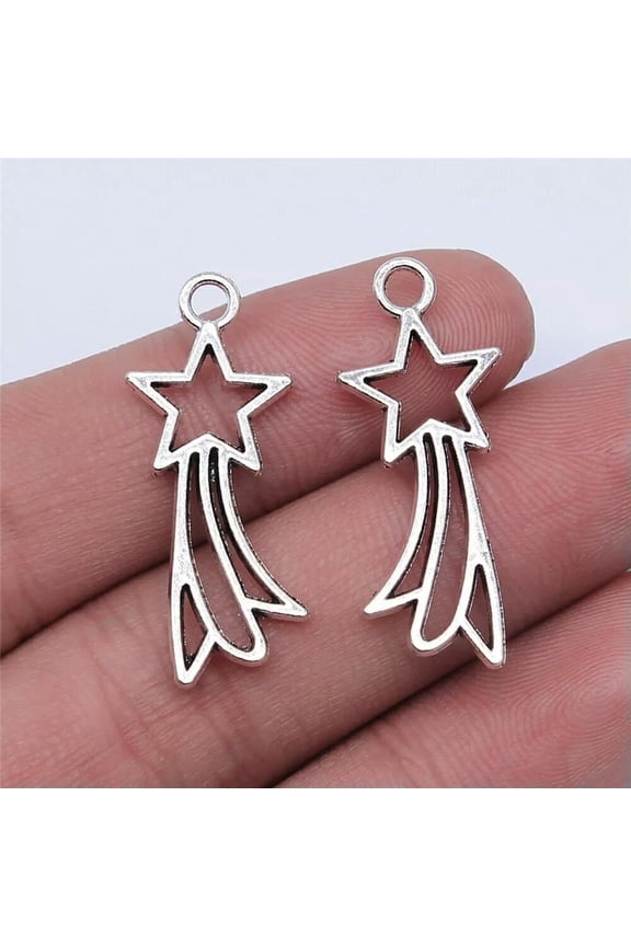 160 Pcs Antique Silver Star Charms Pendant 30X12MM B15327