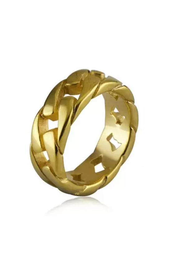 18K Gold Plated Cuban Curb Link Chain Rings Stainless Steel Mens Wedding Jewelry-01#-8