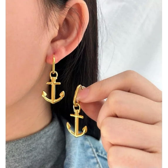 HOOUN 18K Gold Plated Earrings anchor earrings tassel dangle drop jewelry Gift
