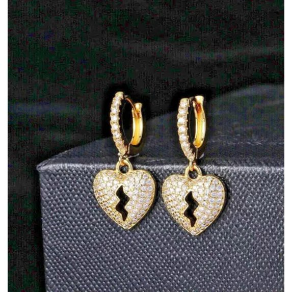 HOOUN 18K Gold Plated Rhinestine Broken Heart Earrings Stud High Quality Jewelry-Gold