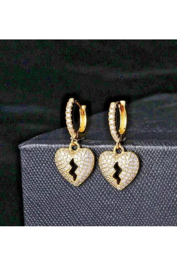 18K Gold Plated Rhinestine Broken Heart Earrings Stud High Quality Jewelry-Gold