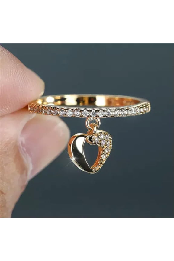 18K Gold Plated Ring Heart Shape Pendant Finger Ring Wedding Engagement Women-#10