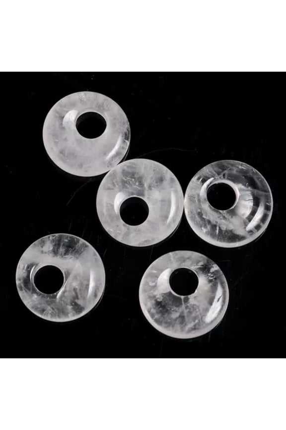 18mm Mini Gemstone Round Donut Ring Pendant Beads for Necklace Earring Jewelry-Only 1PC (Random Pick)-Clear Quartz
