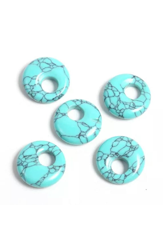 18mm Mini Gemstone Round Donut Ring Pendant Beads for Necklace Earring Jewelry-Only 1PC (Random Pick)-Turquoise