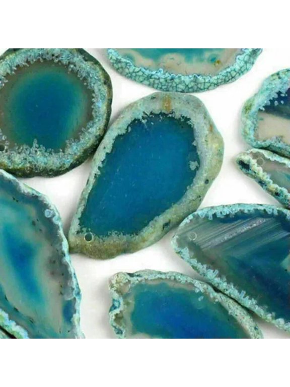 1PC Agate Gemstone Polished Crystal Slice Pendant Brazil Healing Stone Reiki-Blue