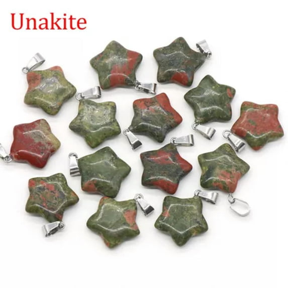 HOOUN 1PC Crystal Star Fan Flower Triangle Shape Pendant Beads Jewelry Making Necklace-Unakite (Star)-1PC (Random Pick)