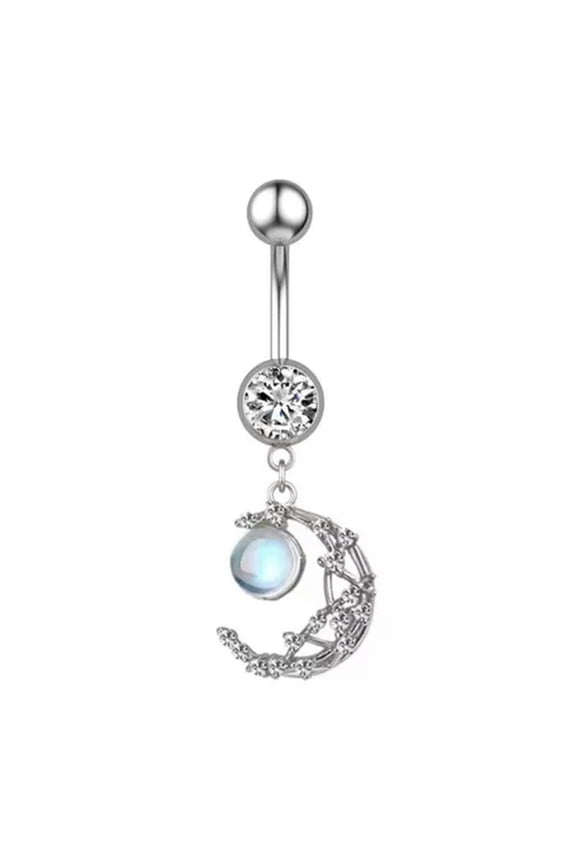 1PC Cubic Zircon Glitter Butterfly Body Piercing Navel Ring Belly Button Pendant-Moon