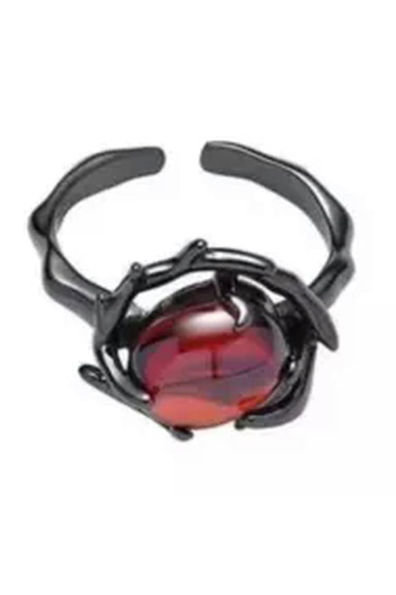 1PC Dark Thorn Ring Punk Vintage Red Stone Rings Resizable Geometric Type-Red