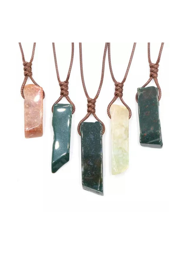 1PC Natural Gemstone Chakra Crystal Stick Adjustable Necklace Pendant Healing-Moss Agate