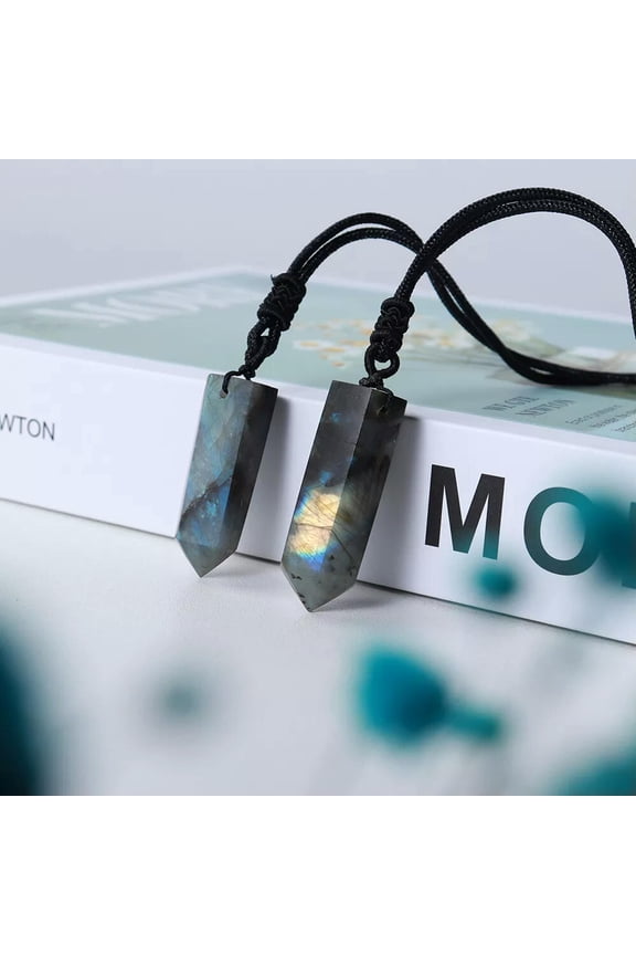 1PC Natural Labradorite Single Pointed Crystal Pendant Necklace Column Hexagonal