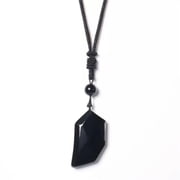 HOOUN 1PC Natural Men Women Beads Rope Lover Half Heart Crystal Stone Pendant Necklace-Black Onyx