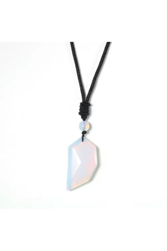 1PC Natural Men Women Beads Rope Lover Half Heart Crystal Stone Pendant Necklace-Opal