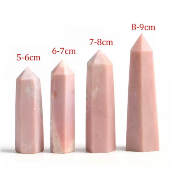 HOOUN 1PC Natural Pink Opal Tower Point Quartz Crystal Obelisk Wand Healing Stone Gems-7-8cm