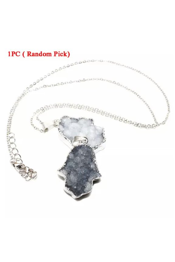 1PC Natural Rough Raw Crystal Cluster Geode Stone Sweater Chain Pendant Necklace-Necklace（With Chain）