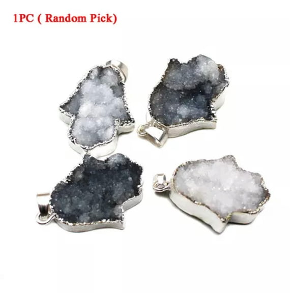 HOOUN 1PC Natural Rough Raw Crystal Cluster Geode Stone Sweater Chain Pendant Necklace-Pendant(No Chain)