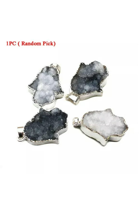 1PC Natural Rough Raw Crystal Cluster Geode Stone Sweater Chain Pendant Necklace-Pendant(No Chain)