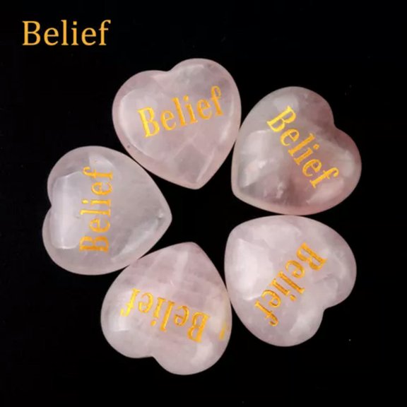 HOOUN 1PC Rose Quartz Heart Crystal Palm Worry Stone Lucky Inspirational Love Healing-1PC (Random Pick)-Belief