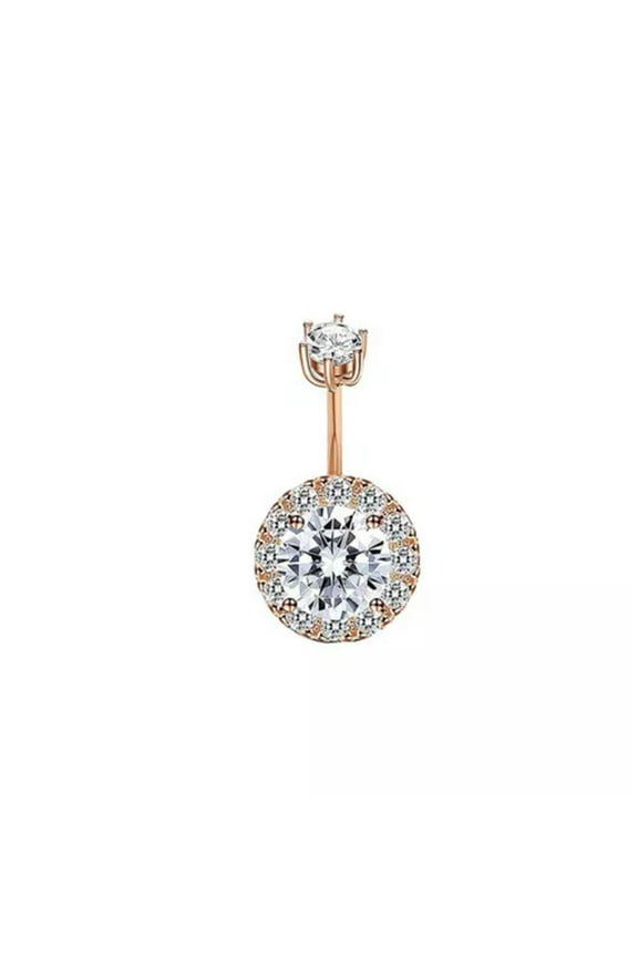 1PC Round Zircon Glitter Crystal Body Piercing Navel Ring Belly Button Pendant-Rose Gold