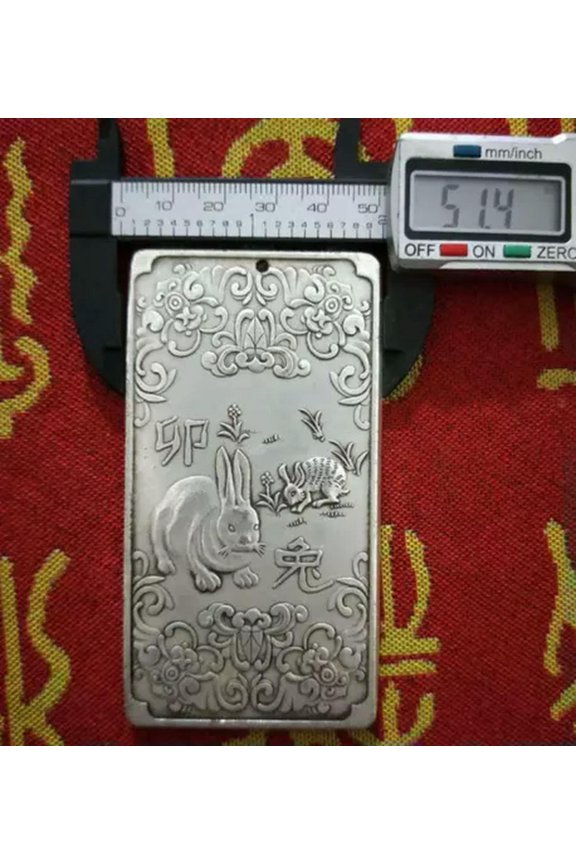 1PC Tibetan Silver Tibet Statue Chinese Zodiac Amulet Thangka Feng shui-Rabbit