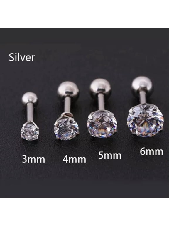 1PC Titanium Steel Round CZ Stud Earrings Screw Back Ear Stud for Men Women-silver-6MM