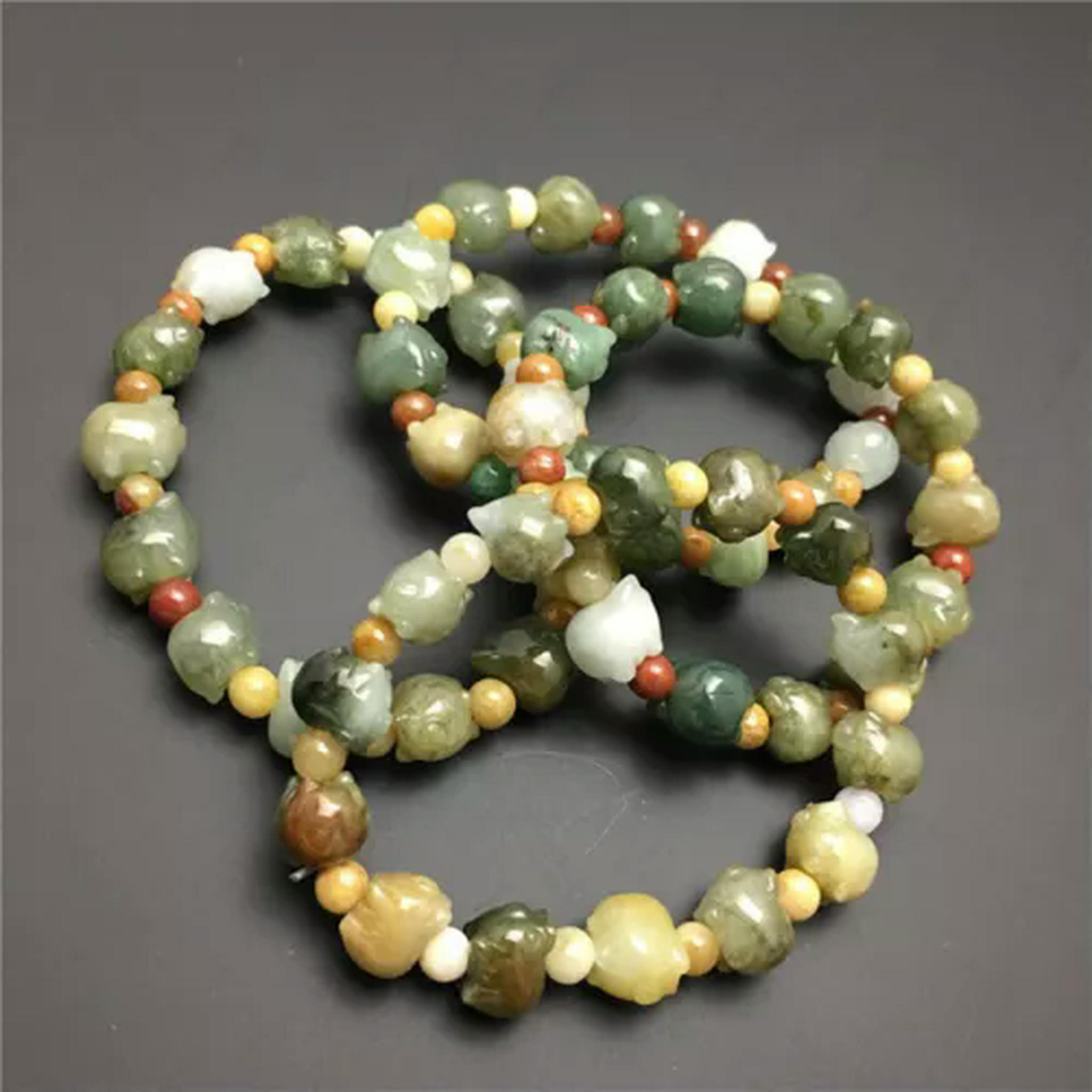 HOOUN 1PCS Natural Grade A Jade Jadeite Women Lucky Zodiac Pig Beaded Bracelet