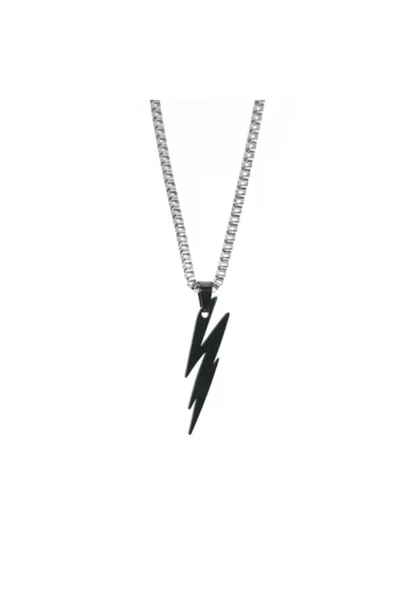 1PCS Silver Black Punk Party Lightning Pendant Chain Necklace Men Gift-Black