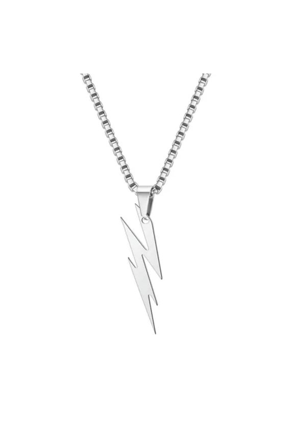 1PCS Silver Black Punk Party Lightning Pendant Chain Necklace Men Gift-Silver