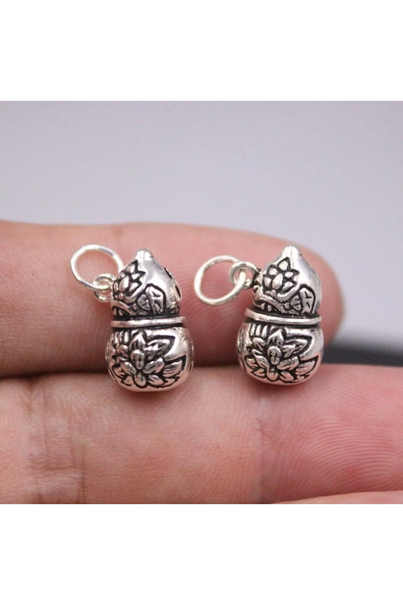 1PCS Solid 925 Sterling Silver Lucky Retro Lotus Flower Gourd Pendant 2-3g