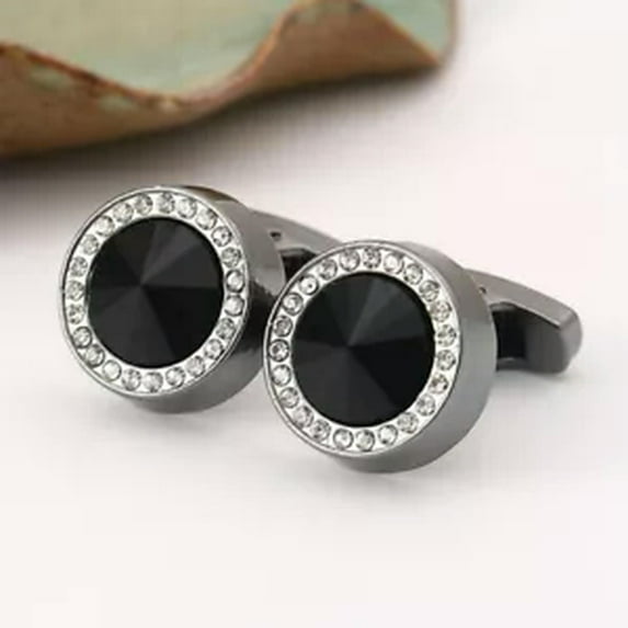 HOOUN 1Pair Shirt Suit Cuff Links Jewelry Rhinestone Crystal Classic Fashion Cufflinks-black