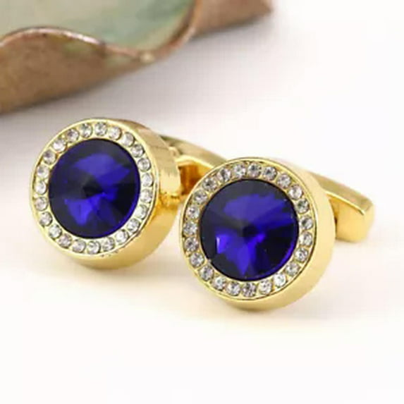 HOOUN 1Pair Shirt Suit Cuff Links Jewelry Rhinestone Crystal Classic Fashion Cufflinks-blue