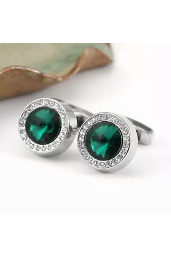 1Pair Shirt Suit Cuff Links Jewelry Rhinestone Crystal Classic Fashion Cufflinks-green