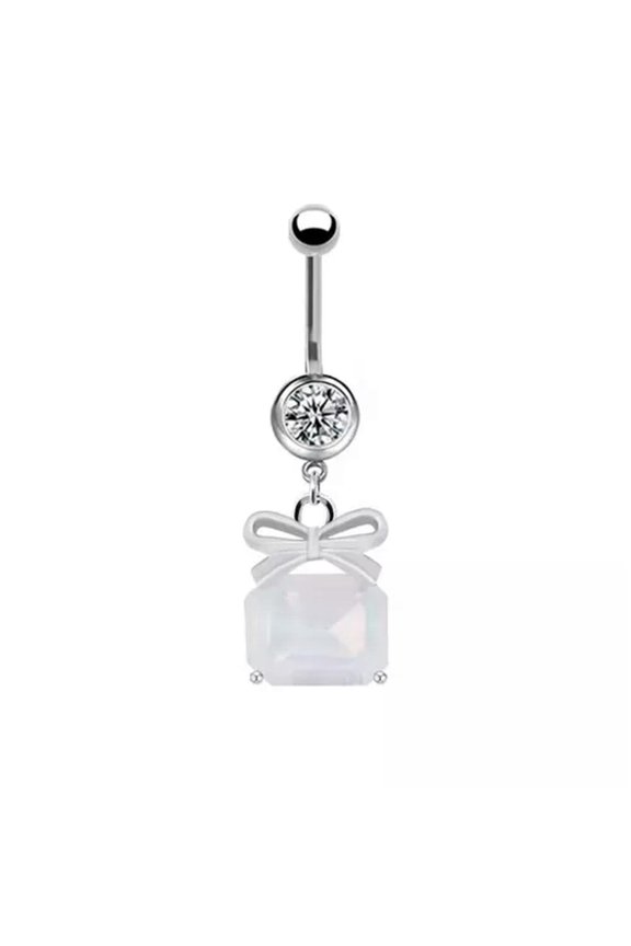 1Pc Bell Button Ring Belly Ring Heart Shaped Navel Ring Heterotypic Silver US-White