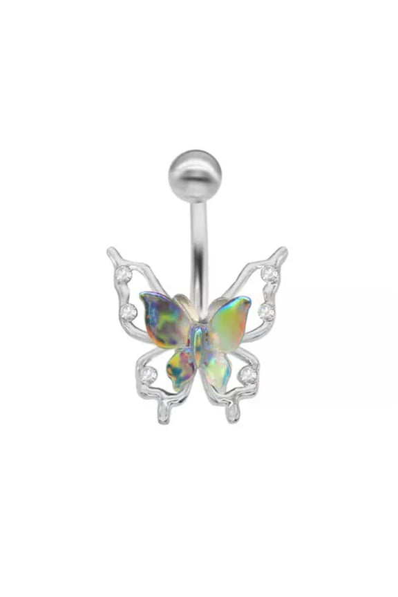 1Pc CZ Gem Belly Ring Butterfly Navel Piercing Pierced Naval Body Jewelry-Multi