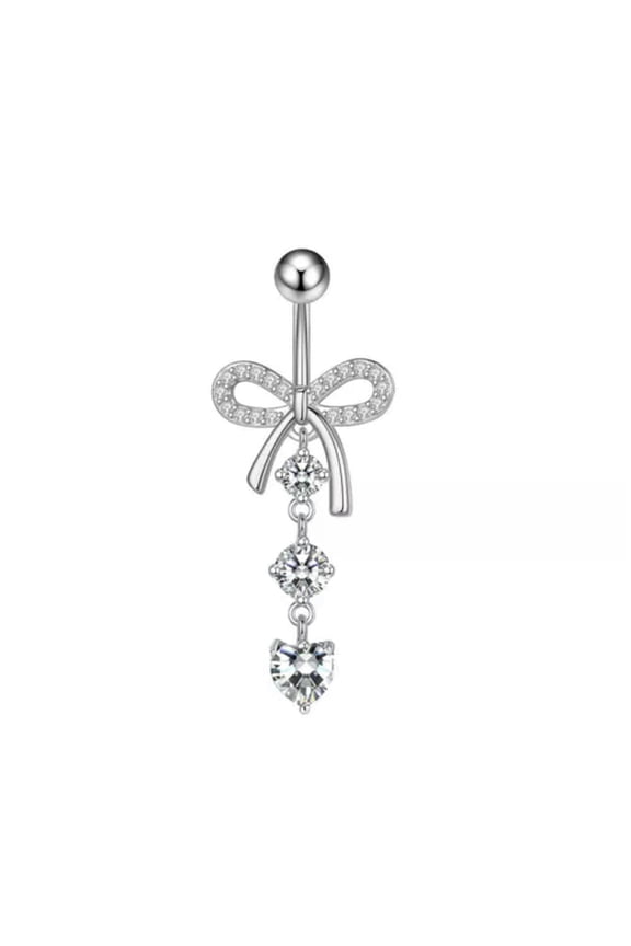 1Pc Crystal Bow Navel Ring Women Barbell Body Piercing Navel Belly Ring Beach-White