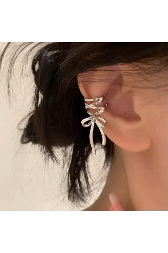 1Pc/Pair Vintage Punk Bow Ribbon Ear Clip Fashion Tassel Non-Piercing Ear Cuff#-A2