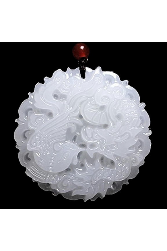 1Pc White Natural Jade Dragon Phoenix Pendant Charm Jewelry Lucky Amulet Gift-White
