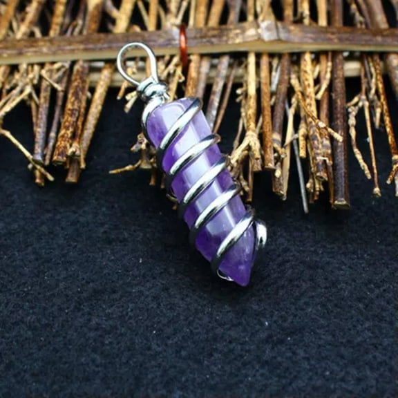 HOOUN 1X Natural Wire Wrapped Spiral Hexagon Prism Chakra Crystal Quartz Stone Pendant-Amethyst-1PC (Random Pick)