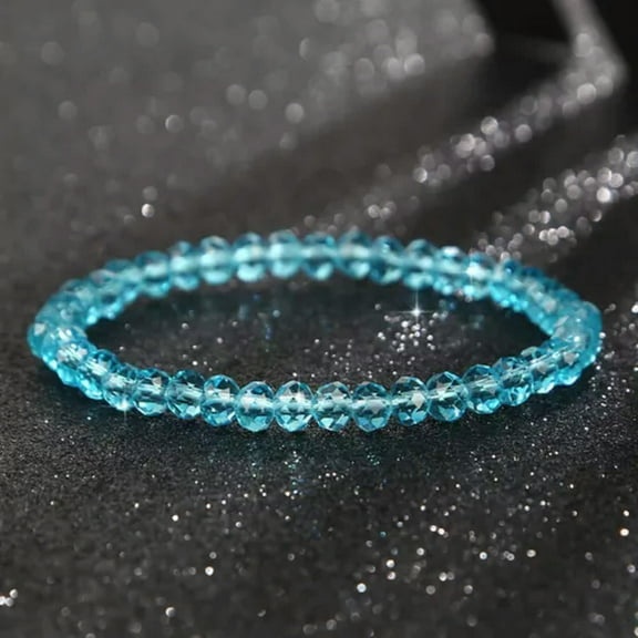 HOOUN 1pc 6mm Handmade Shiny Stone Crystal Bracelet Round Beads Stretchy Bracelet-blue
