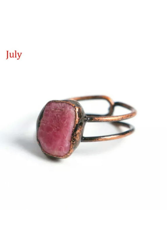 1pc Birthday Stone Crystal Ring Birthstone 12 Months Healing Reiki Adjustable-July-1PC (Random Pick)