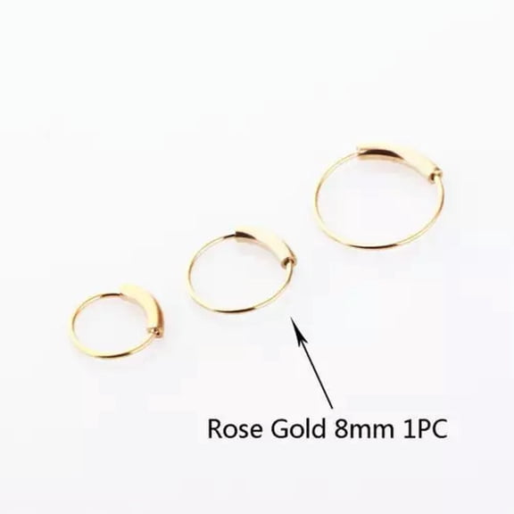 HOOUN 1pc Cartilage Tragus Septum Nose Hoop Ring Stainless steel Body Piercing Jewelry-rose gold 8mm