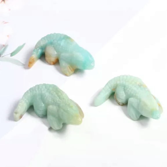 HOOUN 1pc Carved Crocodile Natural Crystal Quartz Skull Statue Healing Figurine Animal-1PC (Random Pick)-Amazonite