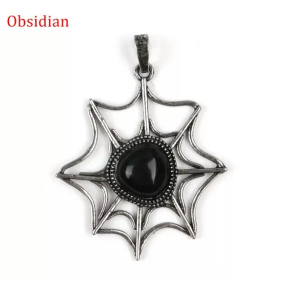 HOOUN 1pc Chakra Crystal Bead Love Spider Net Pendant Catch Amulet Reiki Healing-Obsidian-1PC (Random Pick)