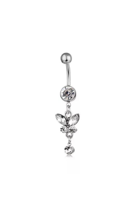1pc Charm Zircon Crystal Butterfly Belly Button Body Piercing Navel Ring Jewelry-White