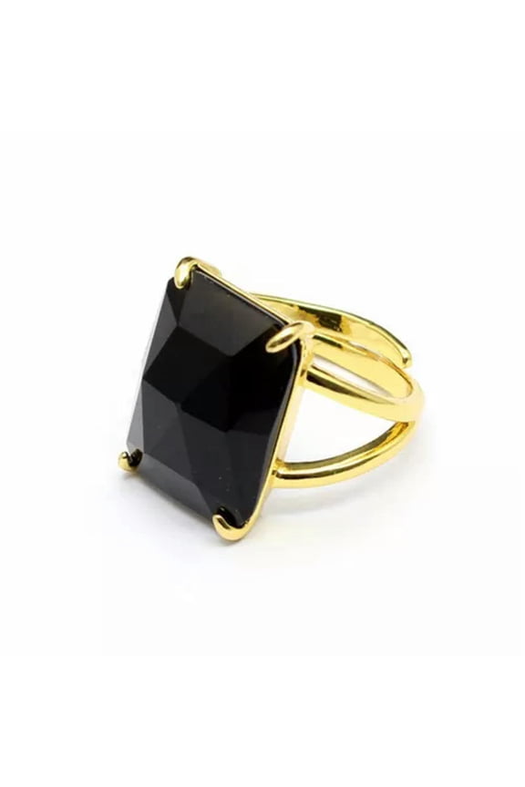 1pc Crystal Ring Rectangle Faceted Chakra Gemstone Quartz Jewerly Gift Healing-Obsidian-1PC (Random Pick)