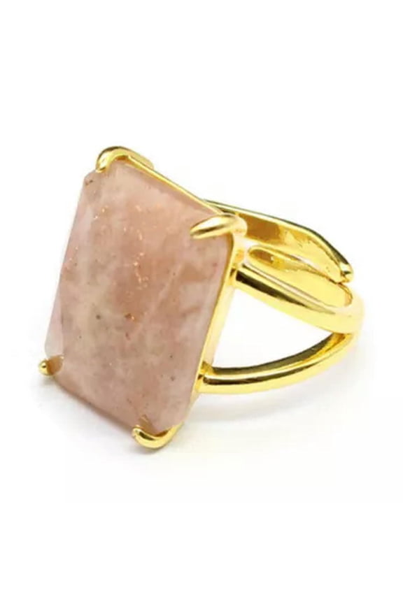 1pc Crystal Ring Rectangle Faceted Chakra Gemstone Quartz Jewerly Gift Healing-Sun Stone-1PC (Random Pick)