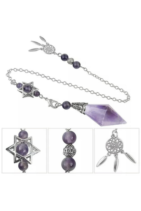 1pc Dowsing Pendant Pendulum Crystal Point Prism with Catcher Merkaba Star-Amethyst-1PC (Random Pick)