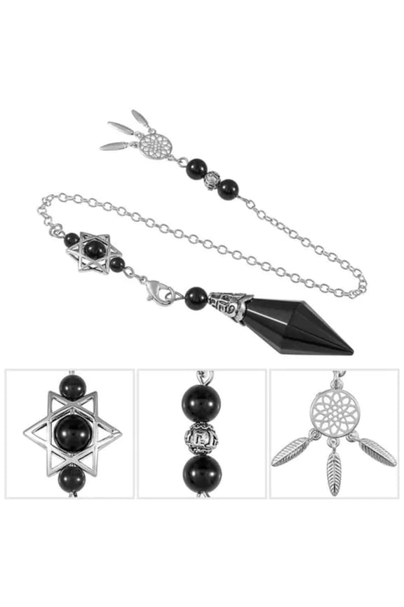 1pc Dowsing Pendant Pendulum Crystal Point Prism with Catcher Merkaba Star-Obsidian-1PC (Random Pick)