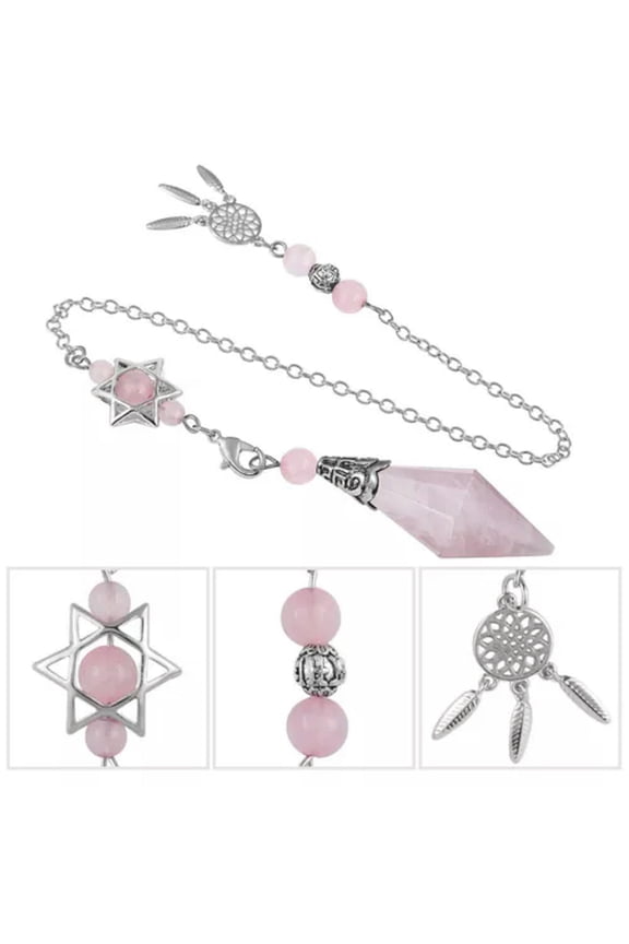 1pc Dowsing Pendant Pendulum Crystal Point Prism with Catcher Merkaba Star-Rose Quartz-1PC (Random Pick)